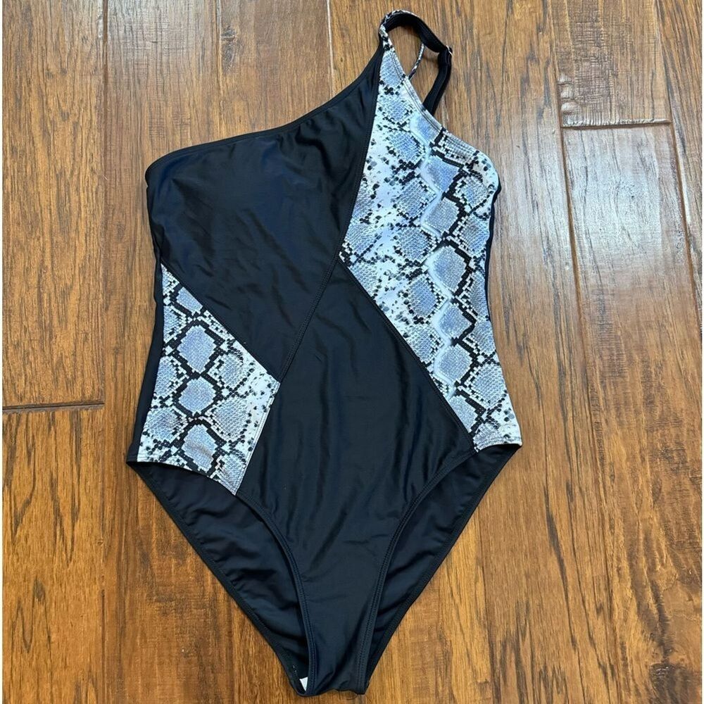 Eomenie One Shoulder SwimSuit Color Block High Cut Slimming- size L‎